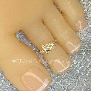 TOE RING TWO SISTERS FLOWERS Silver/Clear Crystals Stretch Elastic Beaded